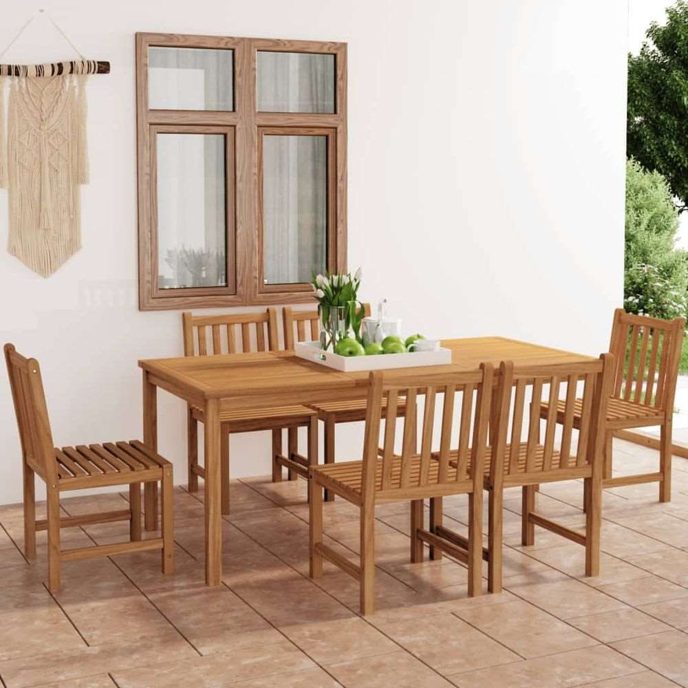 vidaXL 3 Piece Garden Dining Set Solid Wood Teak 6x chair + table vidaXL