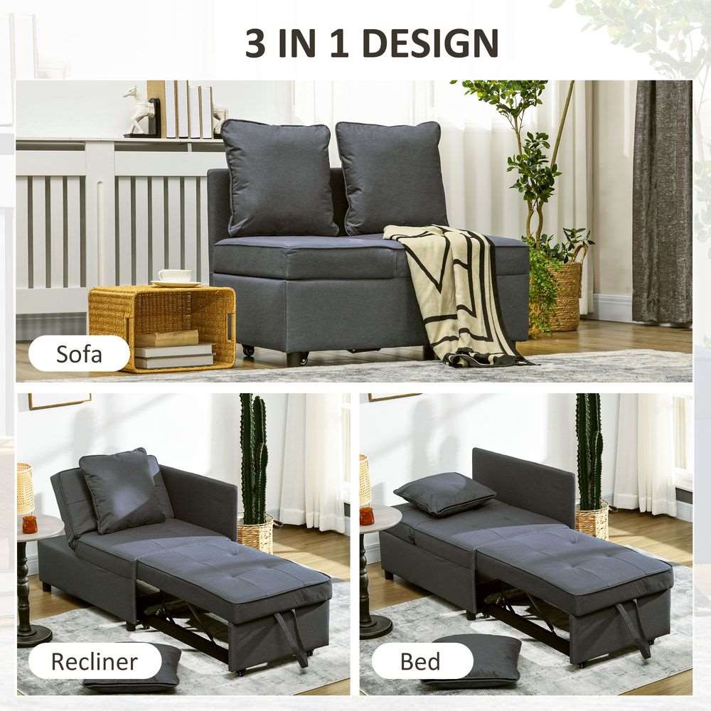 HOMCOM Folding Sleeper Sofa Bed Chair with Pillows, Pocket, Grey HOMCOM