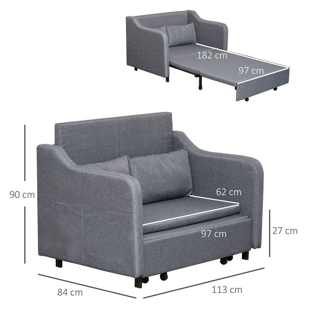 HOMCOM Pull Out Sofa Bed, Fabric 2 Seater Sofa Couch for Living Room, Grey HOMCOM