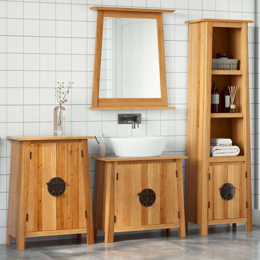 vidaXL 4 Piece Bathroom Furniture Set Solid Wood Pine sink cabinet + tall cabinet + side cabinet + mirror vidaXL