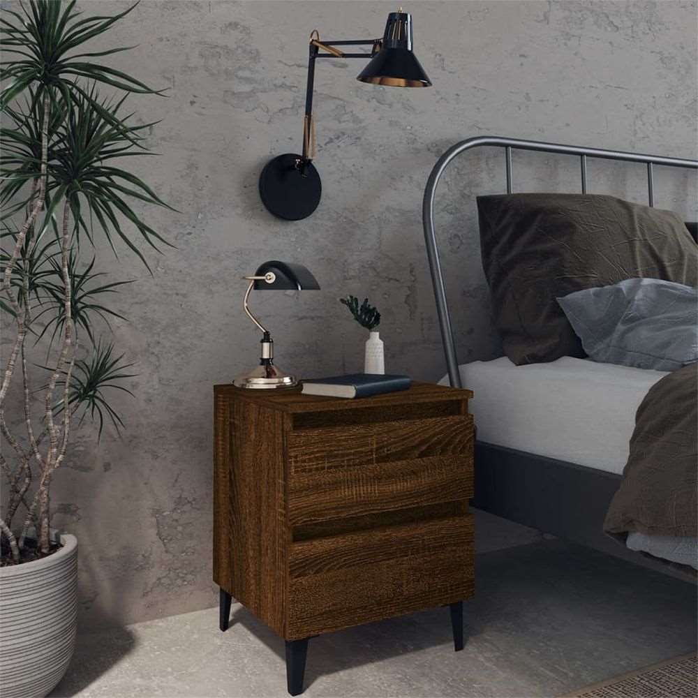 vidaXL Bed Cabinet with Metal Legs Smoked Oak 40x35x50 cm vidaXL