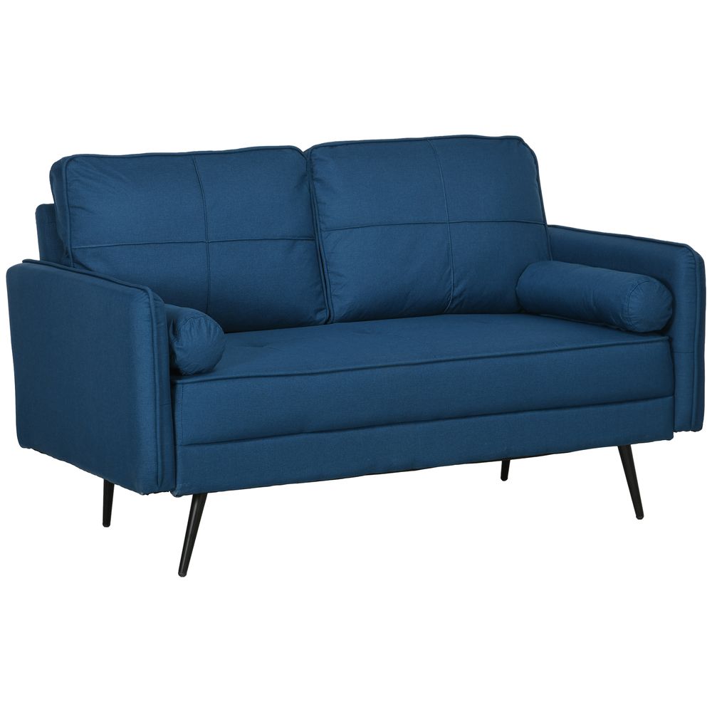 HOMCOM 2 Seater Sofa 143cm Modern Fabric Couch Back Cushions and Pillows, Blue HOMCOM