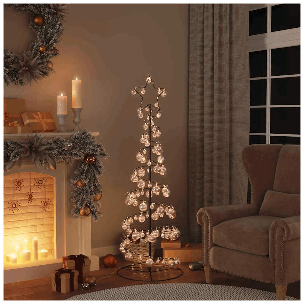 vidaXL Christmas Tree Light Cone with Baubles 100 LEDs Warm White 150 cm vidaXL