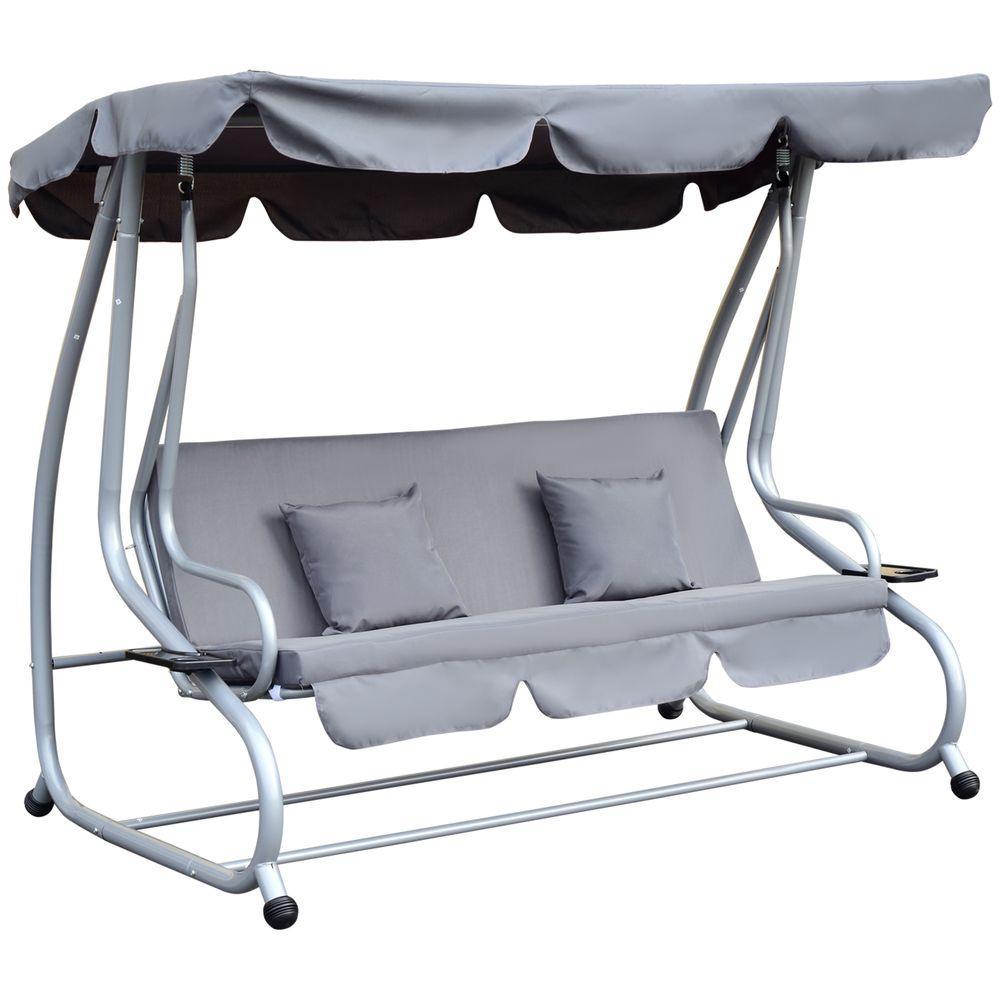 Outsunny 3-Seater Garden Hammock Swing Chair Bench Luxury W/2 Free Pillows-Grey Outsunny