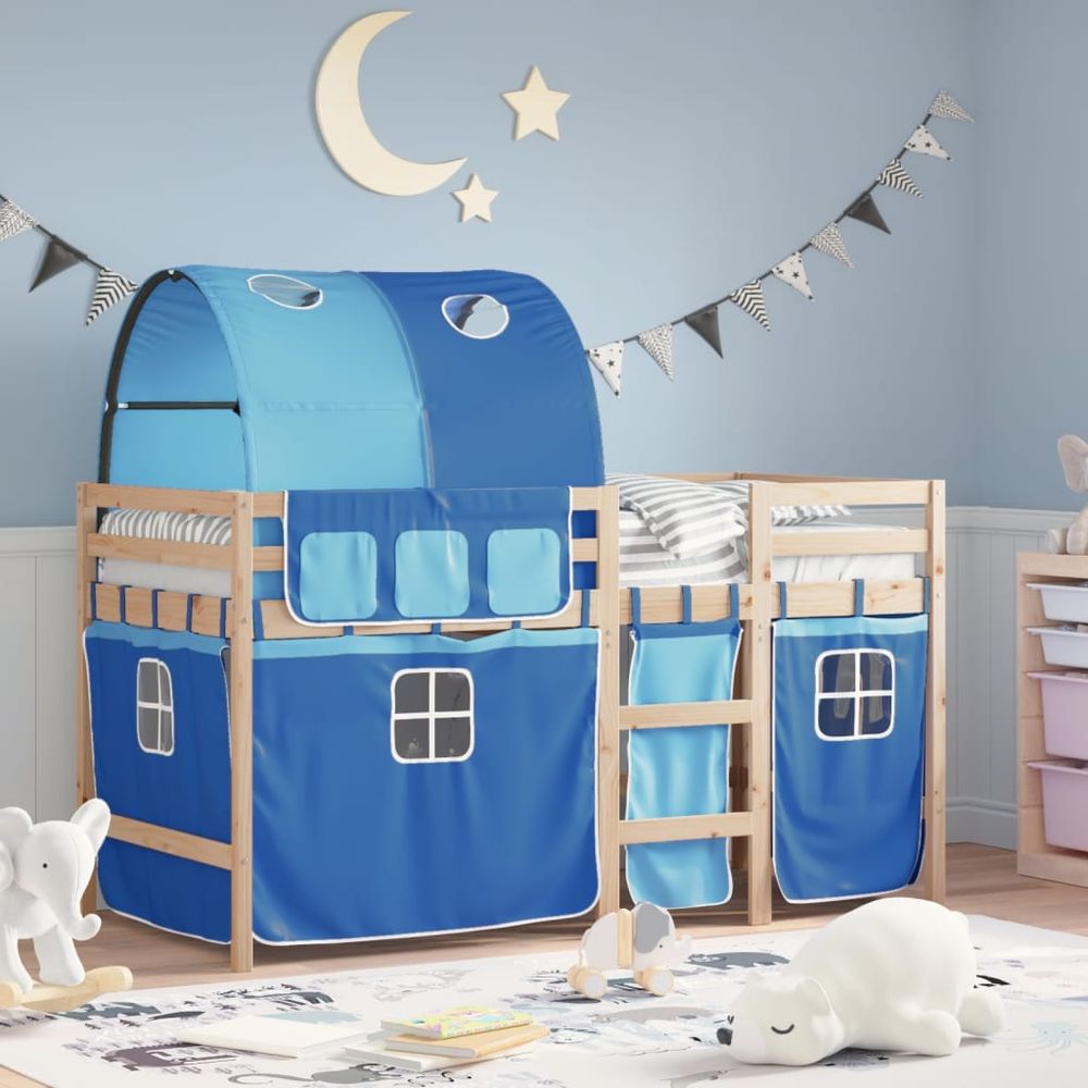 vidaXL Kids' Loft Bed with Tunnel White&Black 80x200 cm Solid Wood Pine blue vidaXL