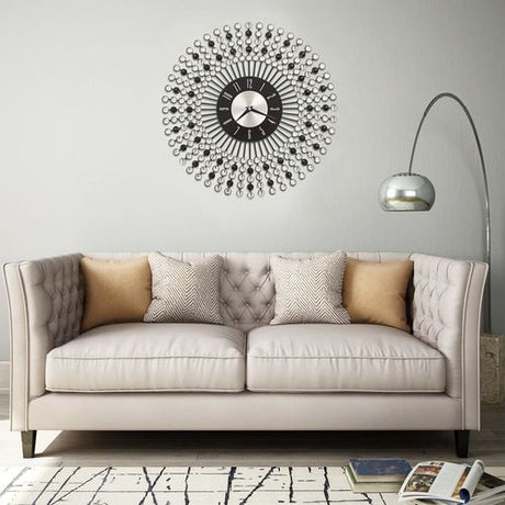 Wall Clock Metal - Shiny Crystal Details 43 cm black vidaXL