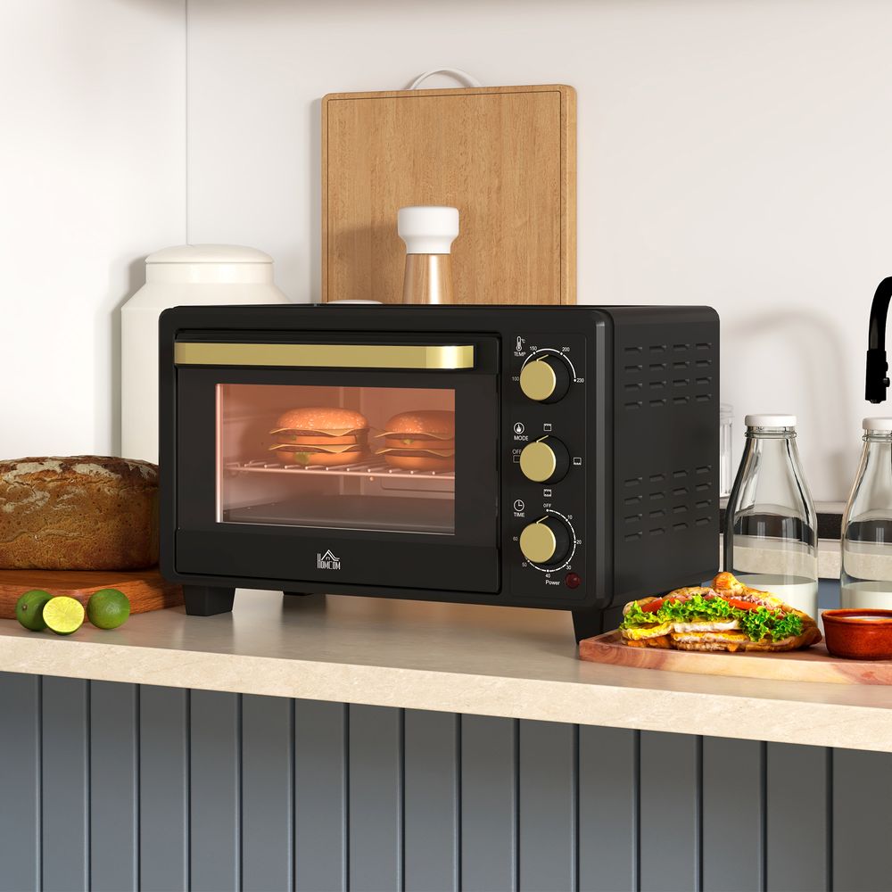 HOMCOM Mini Oven 16L Countertop Oven with Adjustable Temp Timer 1400W, Black HOMCOM