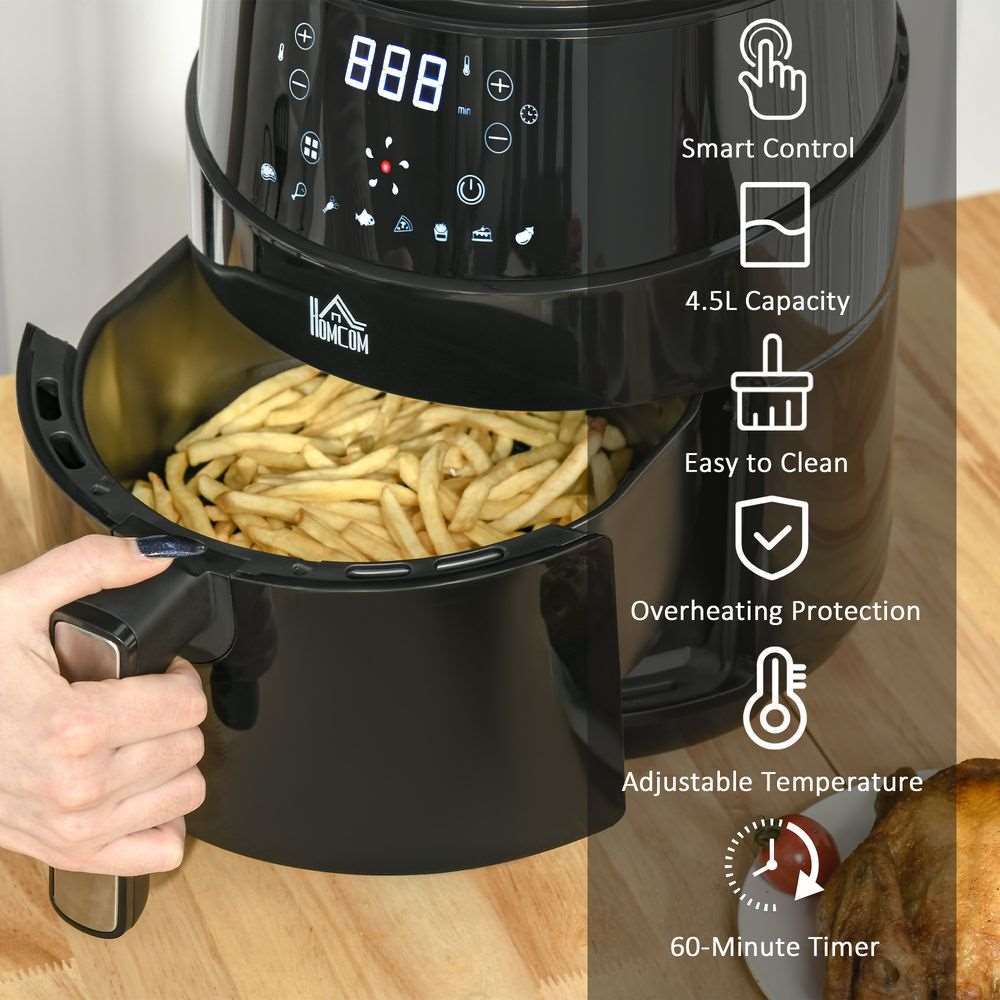 Air Fryer 1500W 4.5L with Digital Display Timer for Low Fat Cooking HOMCOM