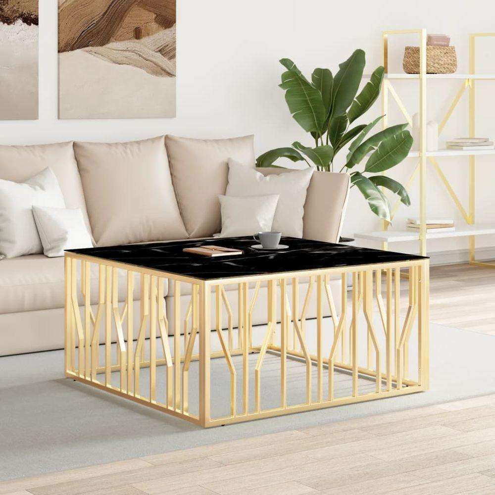 vidaXL Coffee Table 100x100x50 cm Stainless Steel and Glass gold and black glass vidaXL