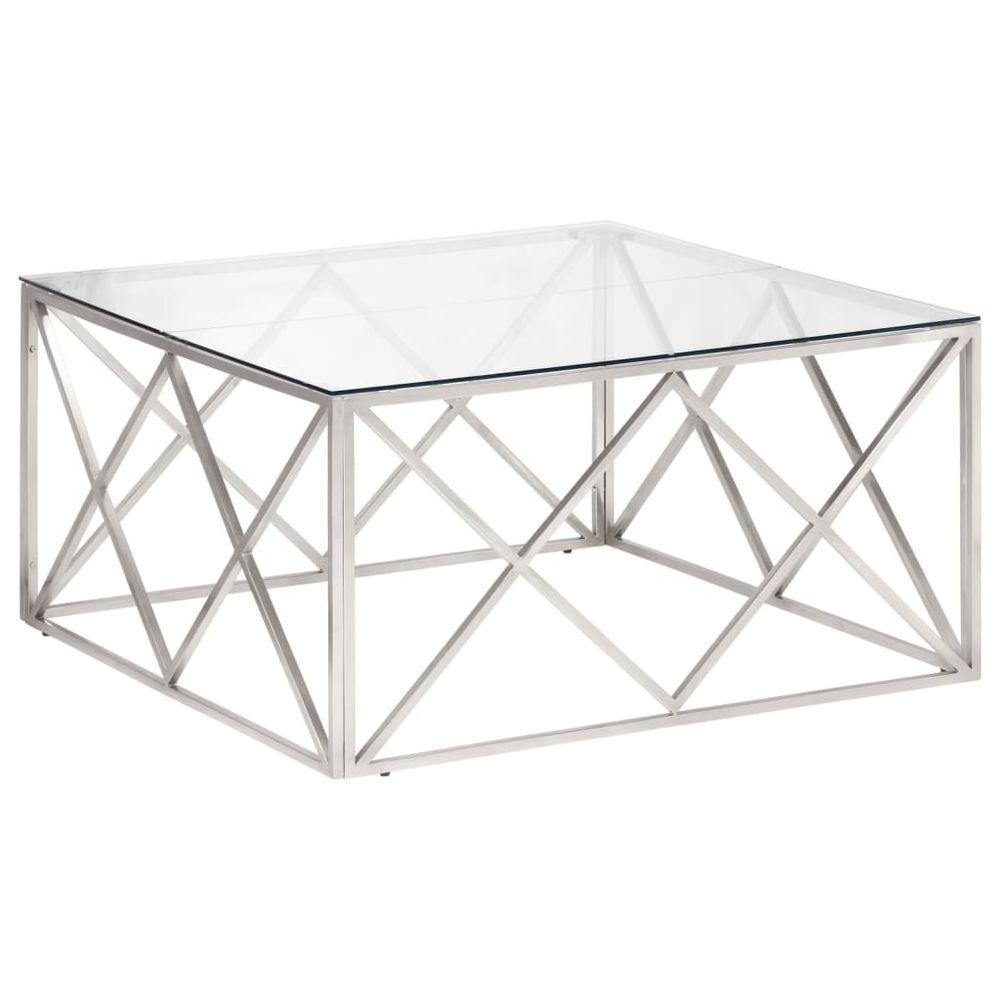 vidaXL Coffee Table Silver Stainless Steel and Tempered Glass vidaXL