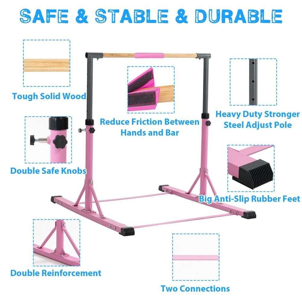 Gymnastic Bar Set Gymnastics Horizontal Bar Gymnastics Kip Bar for Kids Home Use, Pink N/A