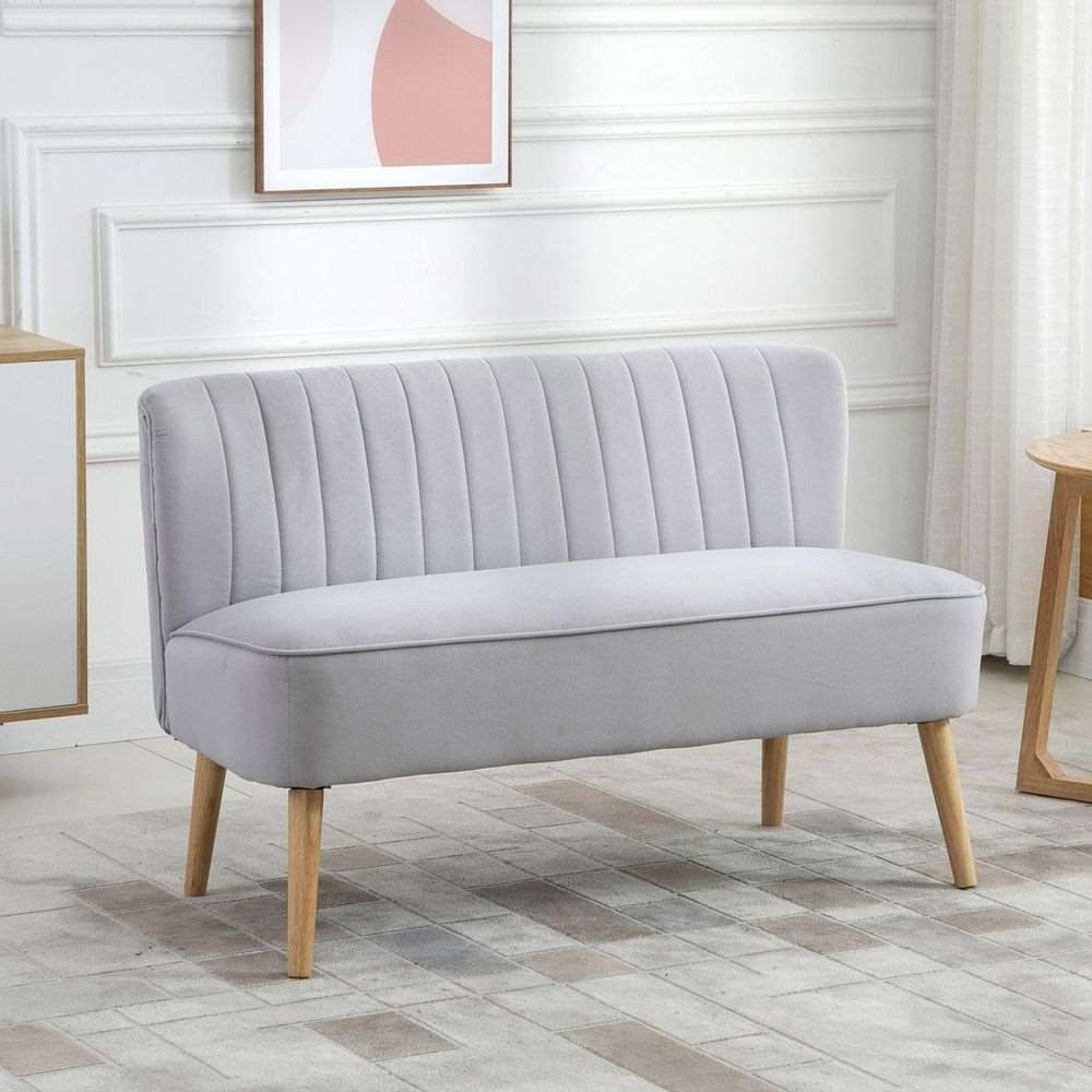 Modern Double Seat Sofa Compact Loveseat Couch Padded Velvet Wood Legs, Grey HOMCOM