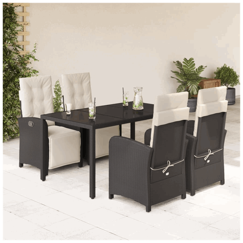 vidaXL 5 Piece Garden Dining Set with Cushions Black Poly Rattan vidaXL