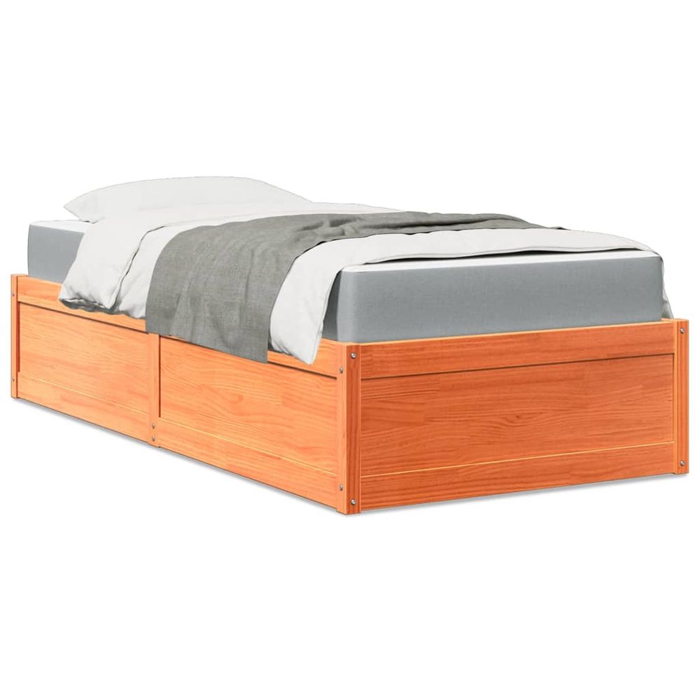 vidaXL Bed with Mattress Wax Brown 90x190 cm Single Solid Wood Pine vidaXL