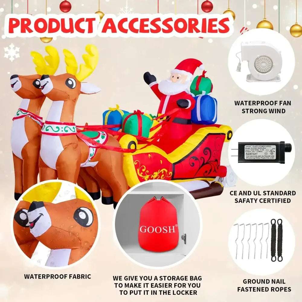 Christmas Inflatables Decoration Santa Claus Riding Sled Reindeer Inflatables Indoor Outdoor Decoration Yard Garden Party Decor N/A