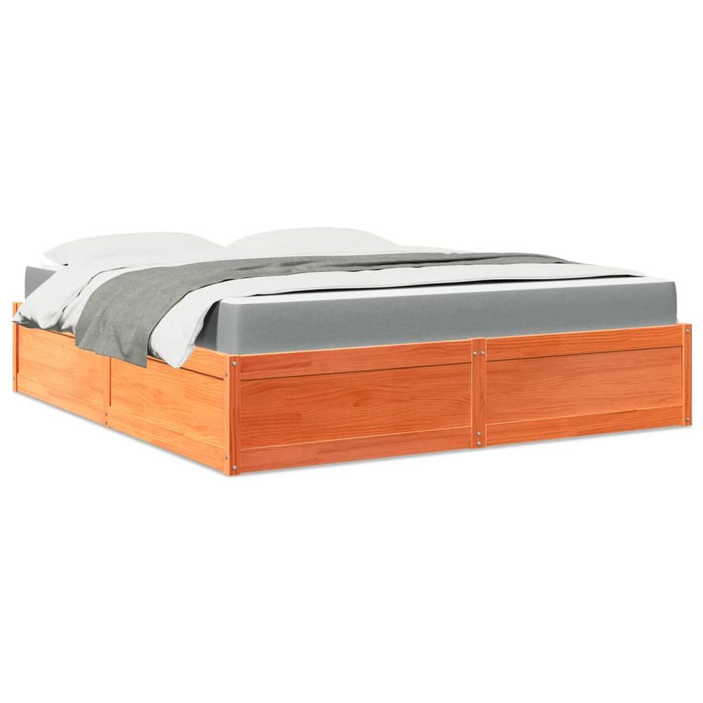 vidaXL Bed with Mattress Wax Brown 180x200 cm Super King Solid Wood Pine vidaXL