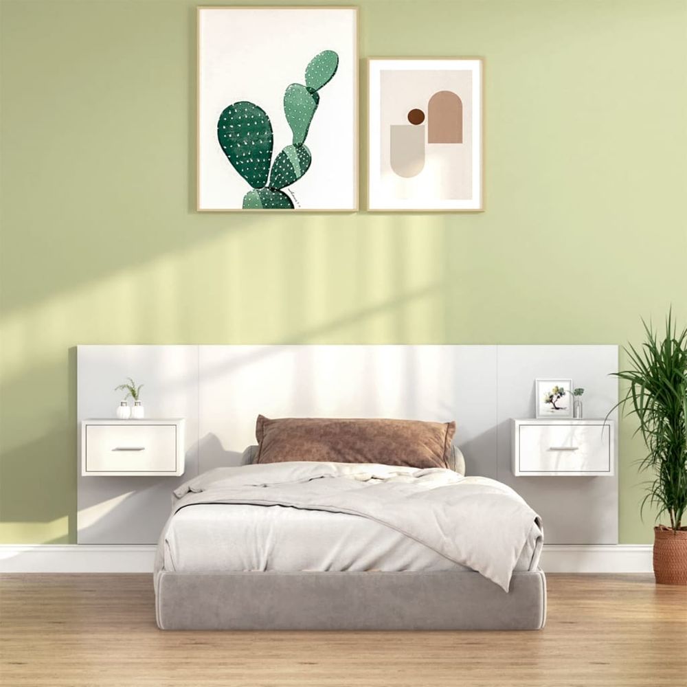 vidaXL Bed Headboard with Cabinets White 120 cm Engineered Wood high gloss white vidaXL