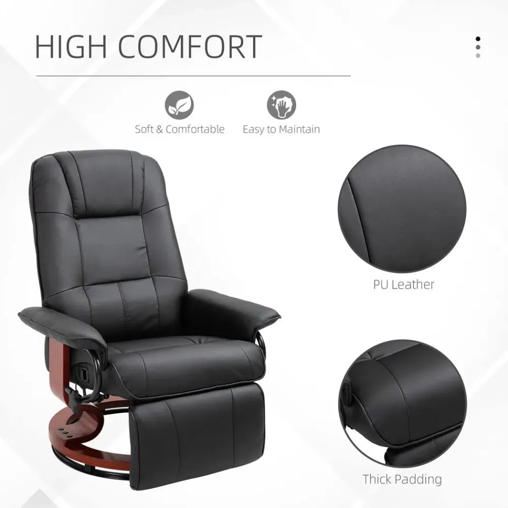 Ergonomic Recliner Sofa Chair PU Leather Armchair Lounger with Footrest, Black Unbranded