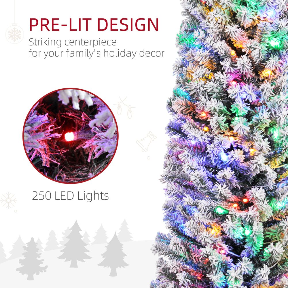 HOMCOM 7' Artificial Christmas Tree with Flocked Tips, LED Lights, Decoration HOMCOM