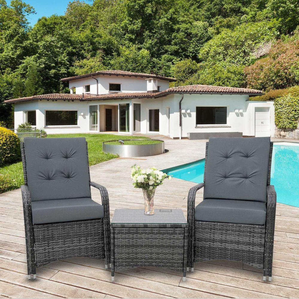 Rattan Garden Furniture 3 PCs Sofa Chair Table Bistro Set Wicker Weave Outsunny