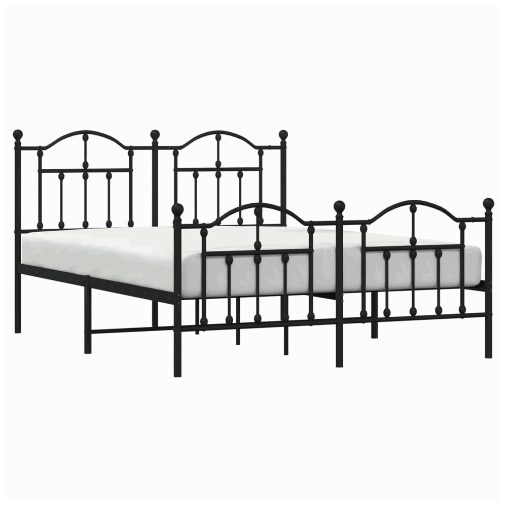 vidaXL Metal Bed Frame with Headboard and Footboard Black 150x200 cm King Size vidaXL