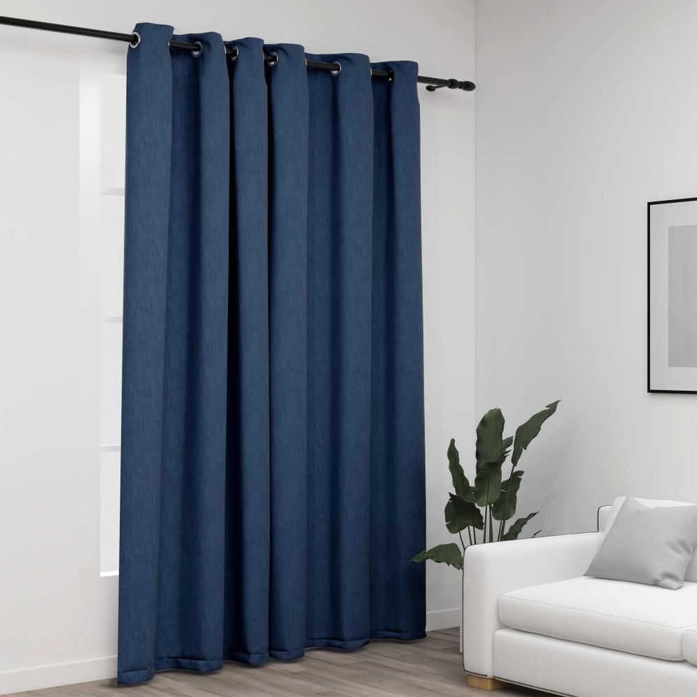 vidaXL Linen-Look Blackout Curtains with Grommets Black 290x245cm vidaXL