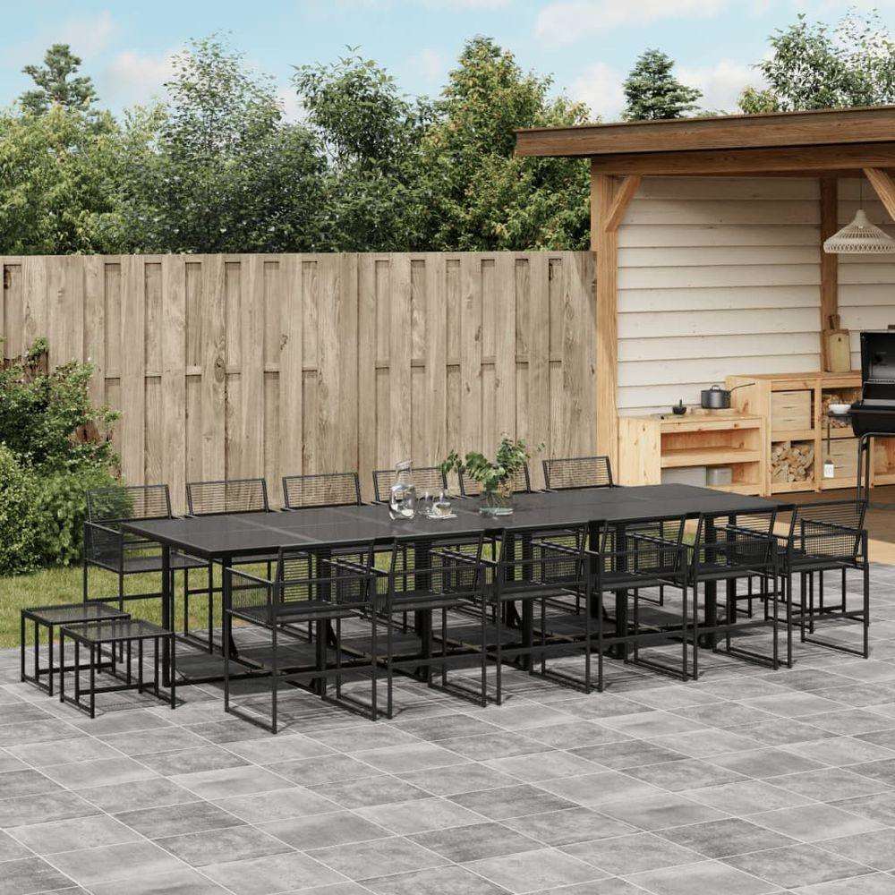 vidaXL 17 Piece Garden Dining Set Black Poly Rattan vidaXL