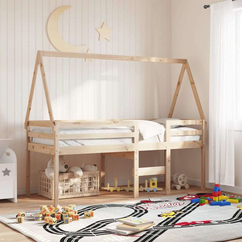 vidaXL High Sleeper Bed with Roof 90x200 cm Solid Wood Pine