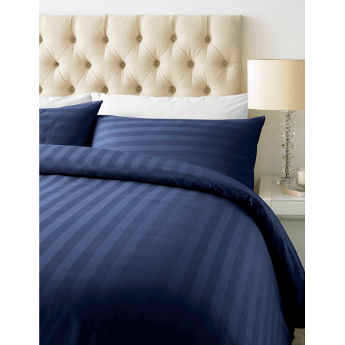 800 TC - Cotton Rich Satin Stripe Duvet Cover Set Navy Lavish Label