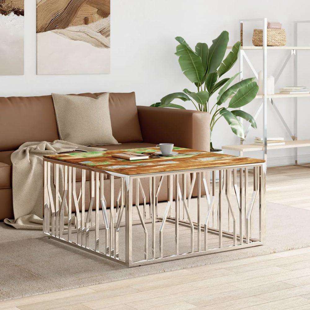 vidaXL Coffee Table 100x100x50 cm Stainless Steel and Glass silver and light brown wood vidaXL