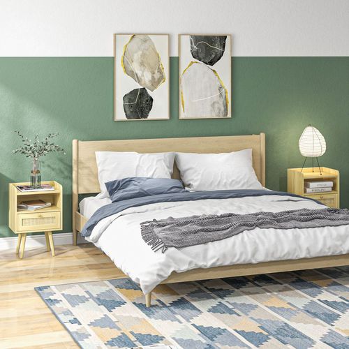 Bedside Tables, Set of 2, Boho Side End Table w/ Drawer, Storage Compartment HOMCOM
