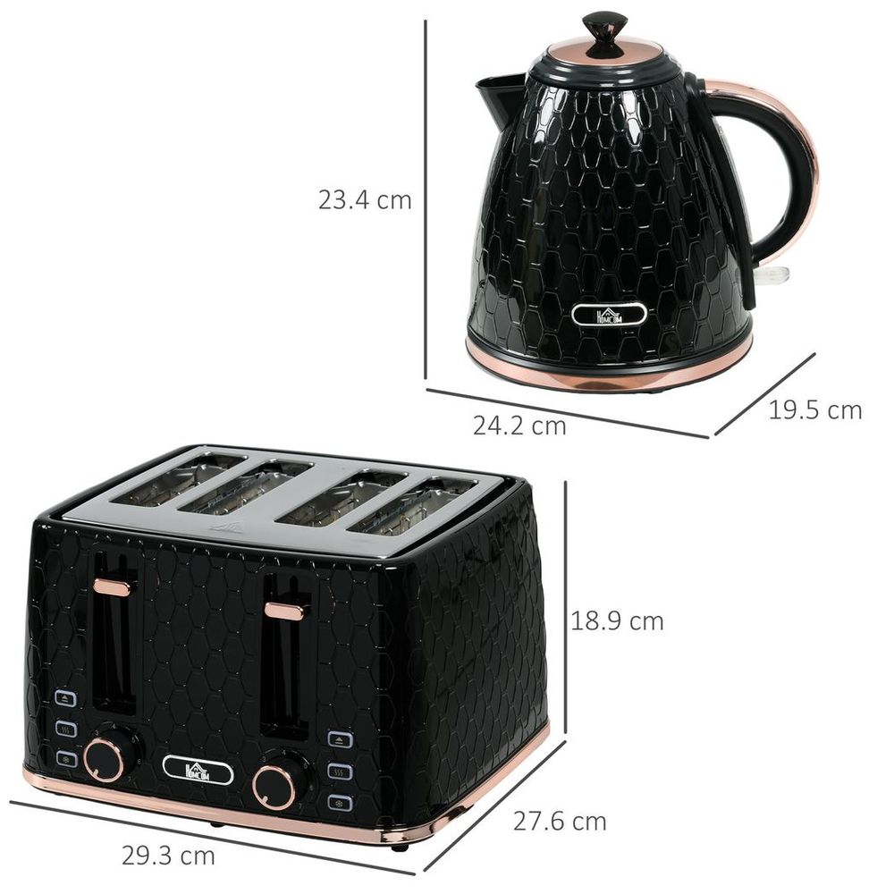 HOMCOM 1.7L Kettle and Toaster Set with Defrost, Reheat and Crumb Tray, Black HOMCOM