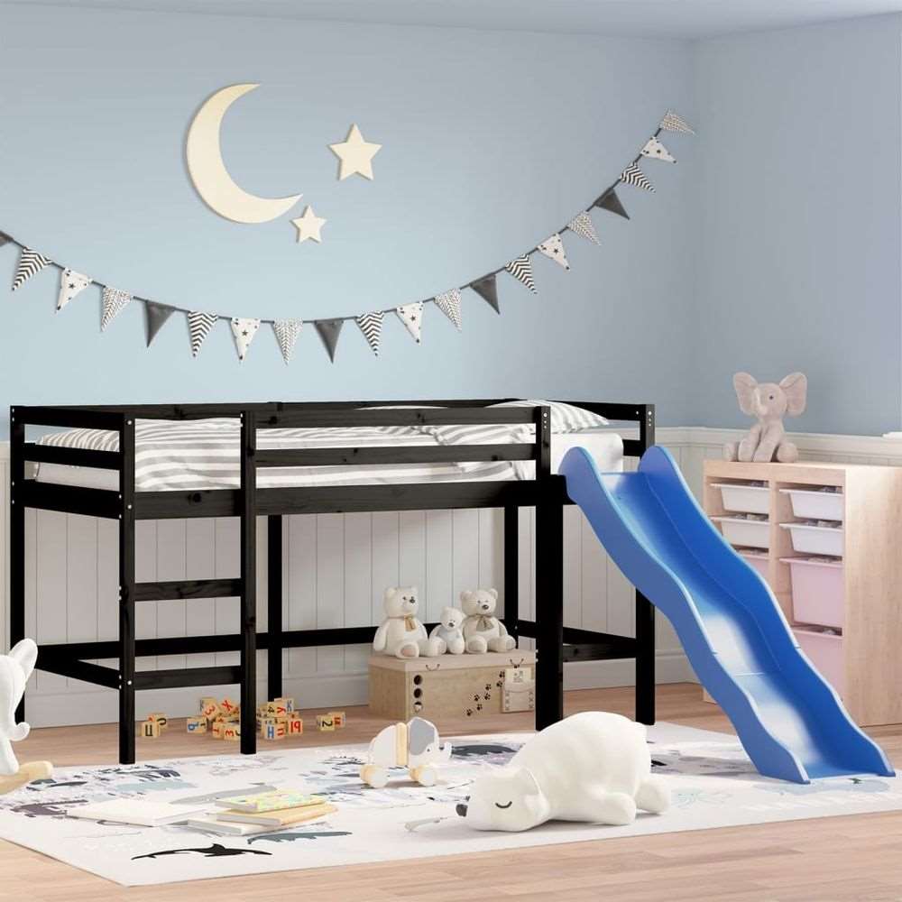 vidaXL Kids' Loft Bed with Slide 80x200 cm Solid Wood Pine black vidaXL