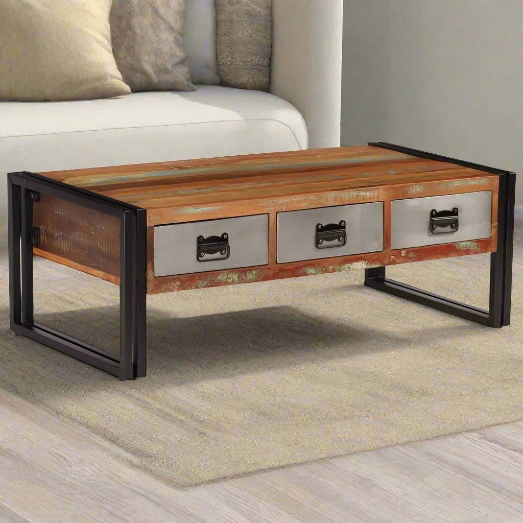 vidaXL Coffee Table with 3 Drawers Solid Reclaimed Wood 100x50x35 cm vidaXL