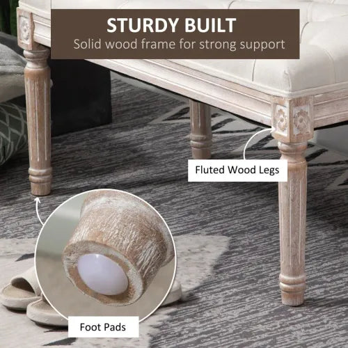 Accent Bench Tufted Upholstered Foot Stool Linen-Touch Fabric Ottoman Beige Unbranded