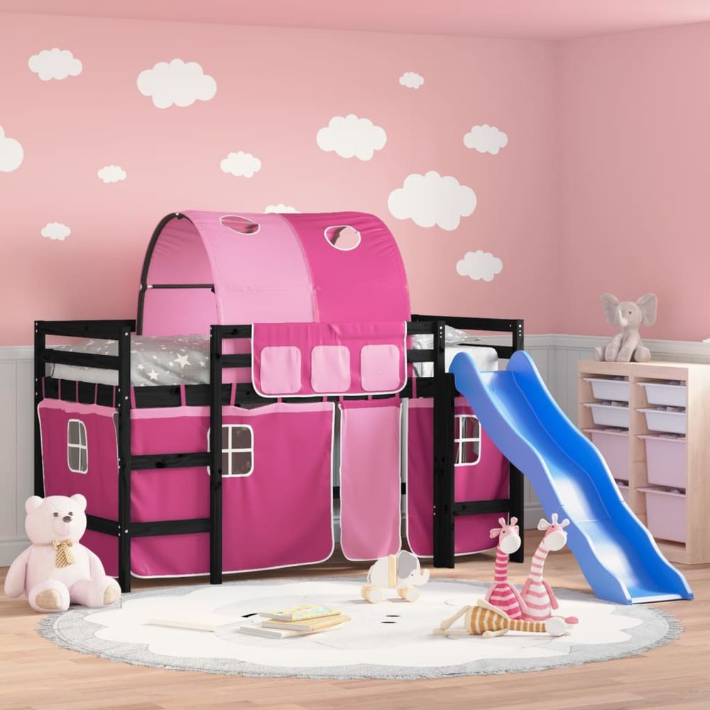 vidaXL Kids' Loft Bed with Tunnel White&Black 80x200cm Solid Wood Pine black and pink vidaXL