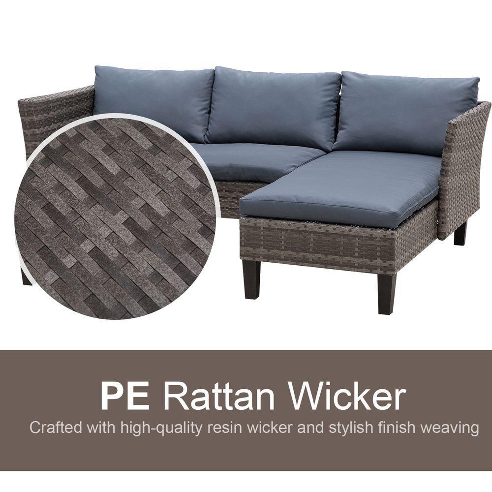 3-Seater Outdoor Garden PE Rattan Furniture Set Grey Outsunny