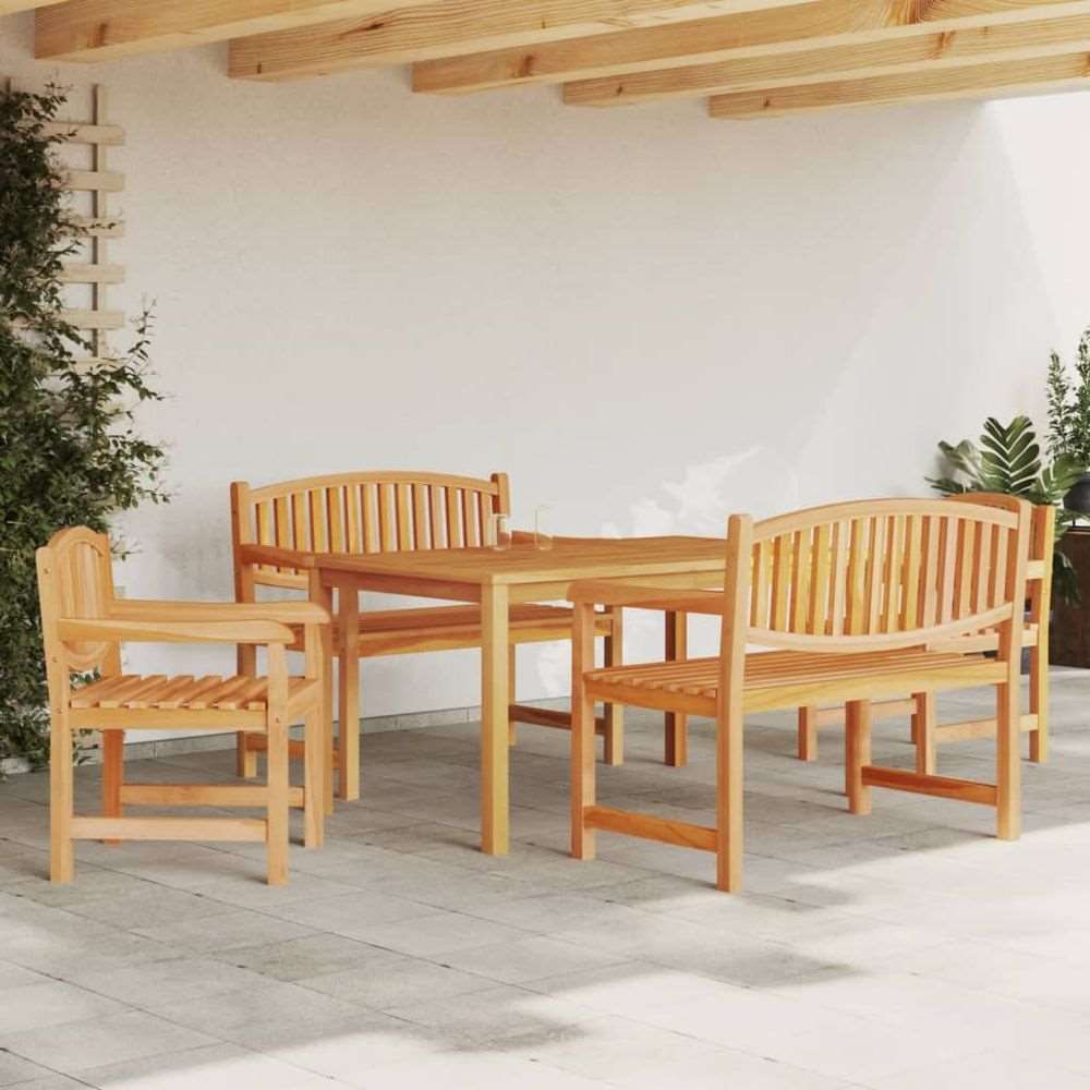 vidaXL 5 Piece Garden Dining Set Solid Wood Teak 2x chair + 2x bench + table 150 cm table length vidaXL