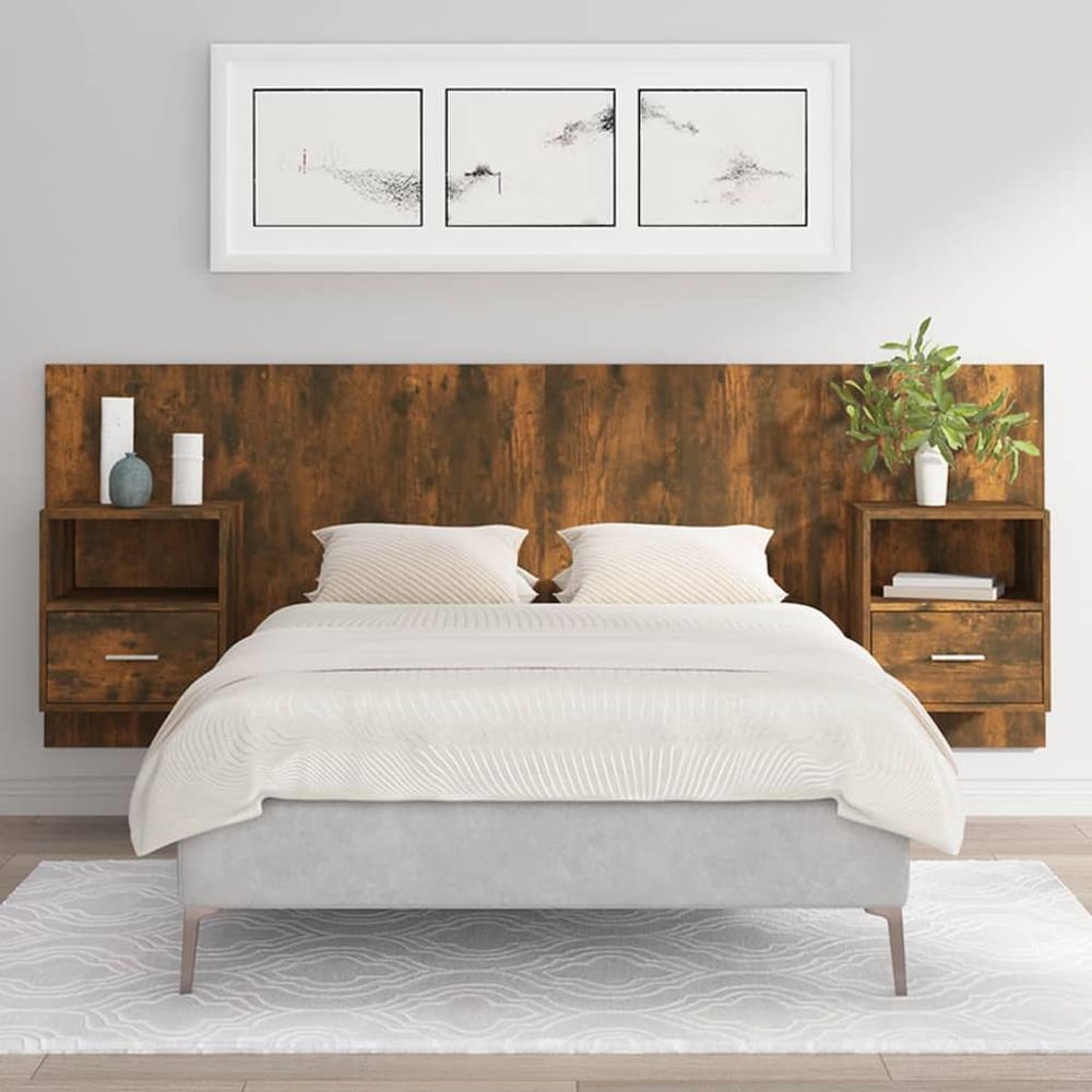 vidaXL Bed Headboard with Cabinets White 120 cm Engineered Wood smoked oak vidaXL