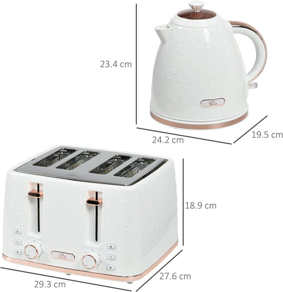 HOMCOM 1.7L Kettle and Toaster Set with Defrost, Reheat and Crumb Tray, White HOMCOM