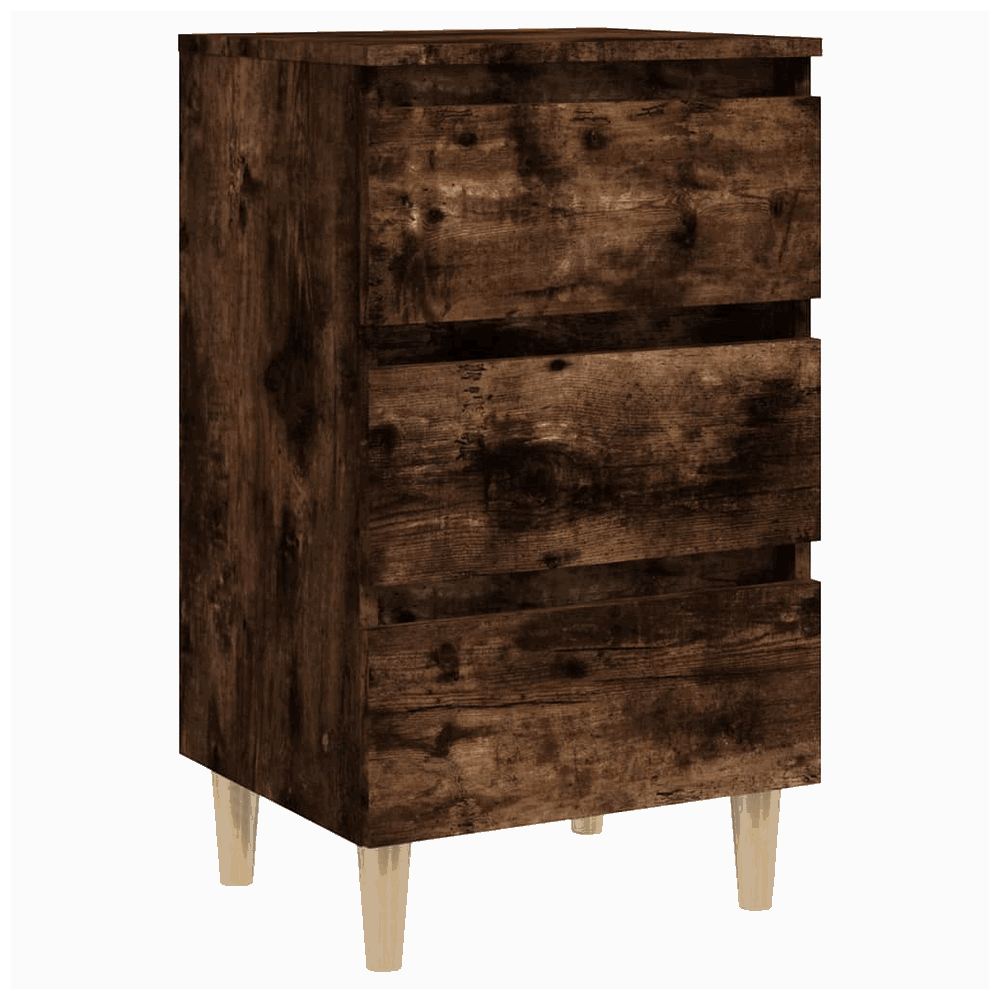 vidaXL Bed Cabinet with Solid Wood Legs Smoked Oak 40x35x69 cm vidaXL