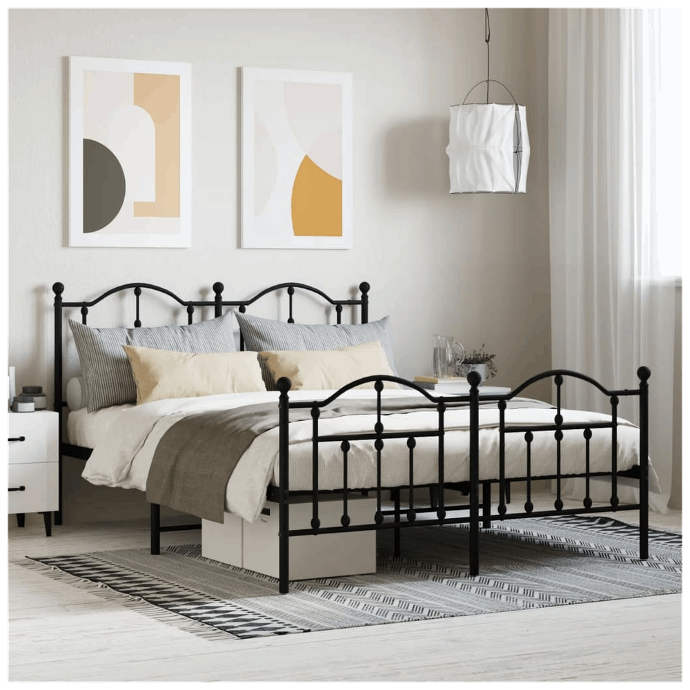 vidaXL Metal Bed Frame with Headboard and Footboard Black 150x200 cm King Size