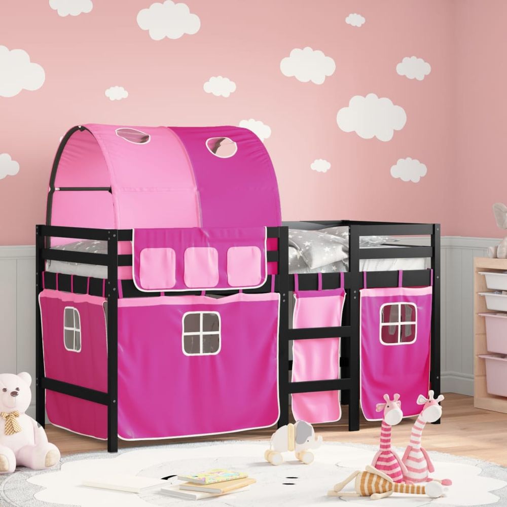 vidaXL Kids' Loft Bed with Tunnel White&Black 80x200 cm Solid Wood Pine black and pink vidaXL