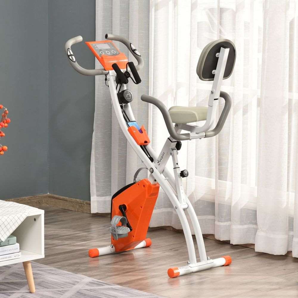 2-In-1 Upright Exercise Bike 8-Level Adjustable with Pulse Sensor Orange HOMCOM