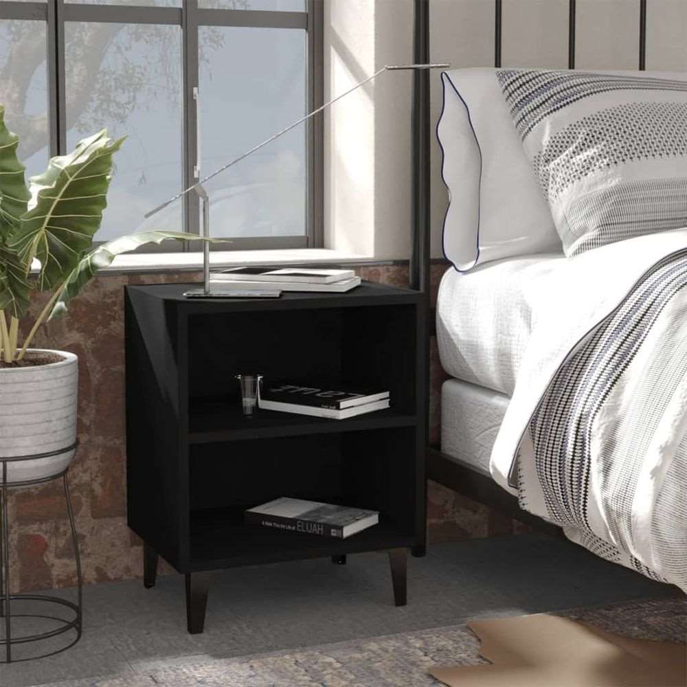 vidaXL Bed Cabinet with Metal Legs Smoked Oak 40x30x50 cm vidaXL