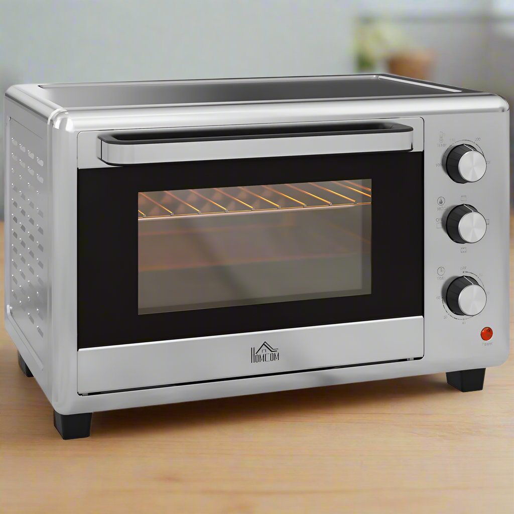 HOMCOM 30L Mini Oven with Adjustable Temperature, 60 Min Time 1600W, Silver HOMCOM