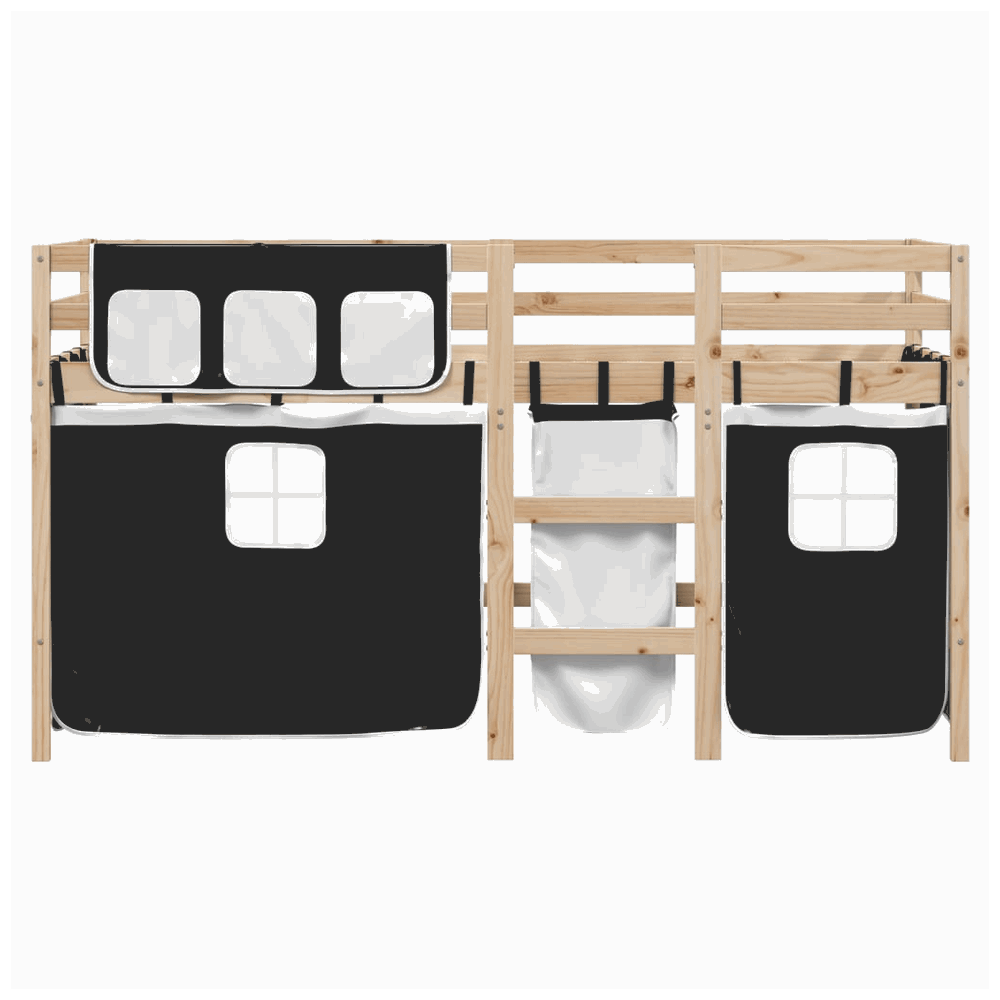 vidaXL Kids' Loft Bed with Curtains White&Black 80x200 cm Solid Wood Pine vidaXL