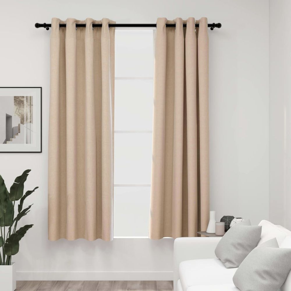 vidaXL Linen-Look Blackout Curtains with Grommets 2pcs Black 140x175cm vidaXL