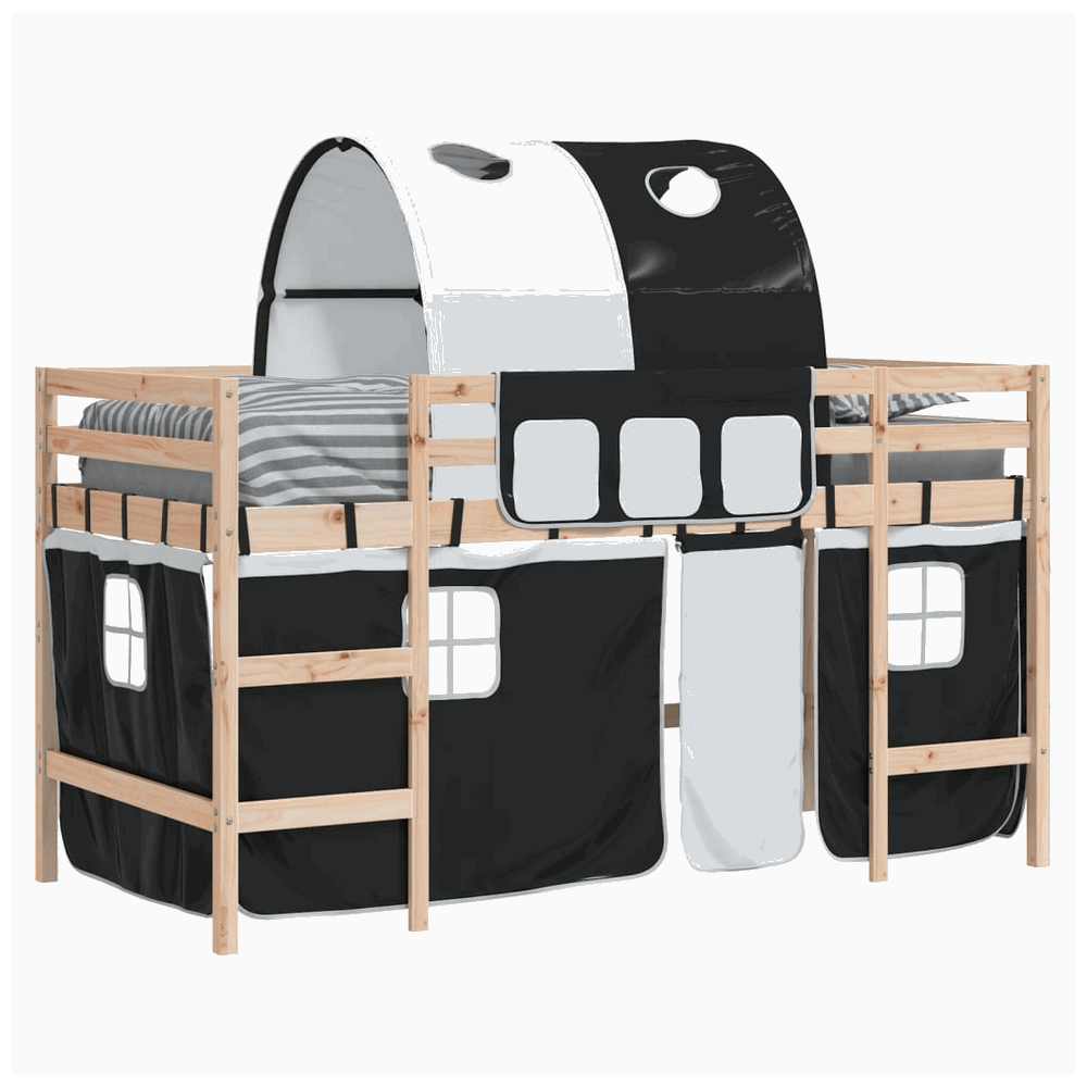 vidaXL Kids' Loft Bed with Tunnel White&Black 80x200cm Solid Wood Pine vidaXL