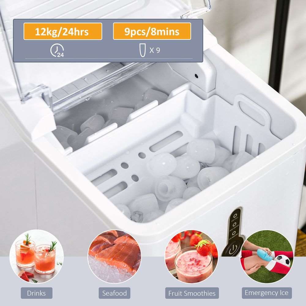 12kg Ice Maker Machine Counter Top Home Drink Equipment w/ Basket White HOMCOM